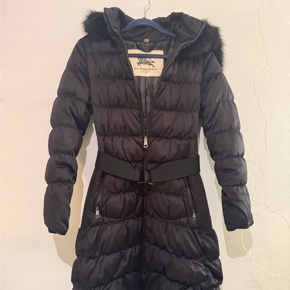 Burberry Black Puffer Jacket with Fur Trim